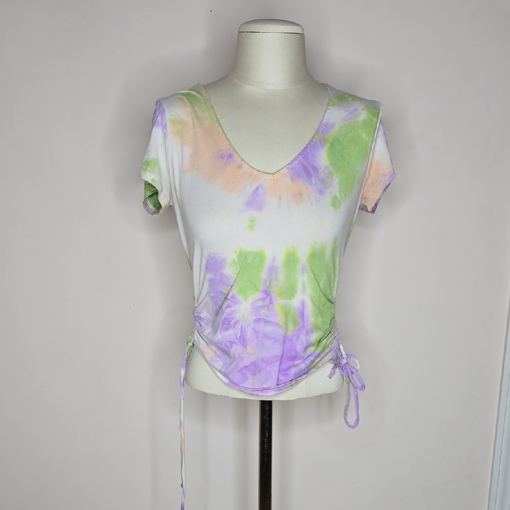 Tie-Dye V-Neck Ruched Top